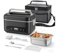Boîte à repas électrique - Chauffe-plat sans fil - 1,2 l - 80 W - Batterie 12 000 mAh - 4 modes de chauffage et minuterie - Noir
