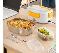 InnovaGoods® Boîte à lunch électrique 2 en 1 pour voiture camion et travail 60 W, capacité 1,05 L, température maximale 90 °C, fermeture sécurisée, vanne vapeur, couverts, chauffe les aliments en