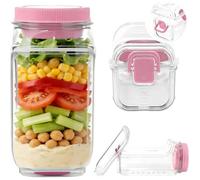 Boîte à salade portable avec ouverture latérale - Bocal repas compartimenté avec pot de sauce pour bureau - Idéal meal prep