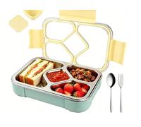 Boîte à sandwich en acier inoxydable pour enfants - 1020 ml - Boîte à déjeuner Bento en métal avec 4 compartiments - Anti-fuite - Boîte à sandwich - Boîte à sandwich - Avec cuillère et fourchette