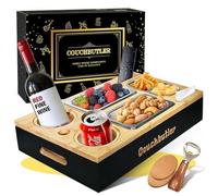 Boîte à Snacks pour canapé, Plateau pour canapé avec 2 coupelles à Snacks, Porte-Boissons, Organiseur pour Snack-Bar avec décapsuleur, Couvercle Amovible pour Salon, Camping