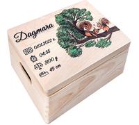 Boîte à souvenir bébé - Coffret de naissance garçon - Boîte à souvenirs - 40 x 30 x 14 cm - Motif Écureuil