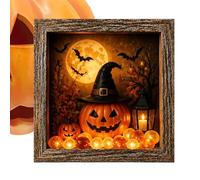 Boîte À Souvenirs Cadre D'Halloween Bois Rustique Lumineux Et Brillant | Décoration De Boîte À Souvenirs LED Pour Étagère, Manteau De Cheminée, Dessus Table,