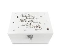 Boîte à souvenirs en bois blanc avec gravure « Twinkle Twinkle Twinkle » - Cadeau unisexe pour les nouveaux parents, une fête prénatale et un nouveau-né - 30 cm x 23 cm x 18 cm