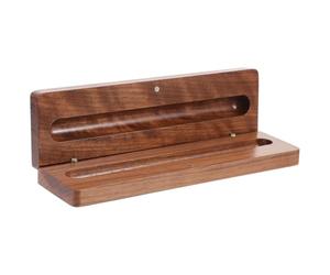 Boîte à Stylos en Bois, Fermeture Sécurisée, Style Rétro | Format Pratique pour Paquet, Rangement de Bureau Soigné, Design Angulaire, Coloris Café, Présent Professionnel ou Fêtes