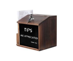 Boîte À Suggestions Bois - Urne avec Tableau Noir - Boîte à Donation Murale avec Fente et Serrure - 21x20x16.5cm