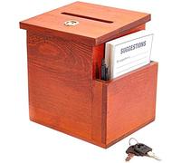 Boîte à Suggestions en Bois avec Serrure et Poche, Boîte à Bulletins, 50 Cartes de Suggestions et 1 Stylo Inclus, marron