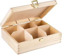 Creative Deco - Boîte à thé en bois non peint - 21x16x7 cm - 6 compartiments - diviseurs amovibles