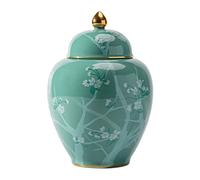 Boîte à thé en céramique chinoise, pot de bonbons à fleurs vertes, pot de stockage des aliments en grains de café multifonctionnel délicat, résistant à l'humidité A