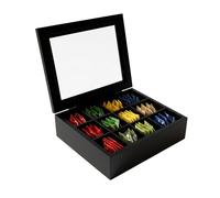 Boîte à thé Relaxdays, 12 Compartiments, Bambou, Rangement sachets de thé, avec fenêtre, H x L x P: 8 x 28 x 23 cm, Noir