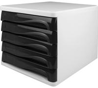 boîte à tiroirs helit, 5 tiroirs, gris clair/noir en polystyrène/ABS, empilable, avec poignée encastrée pour faciliter le rangement (H6129498)