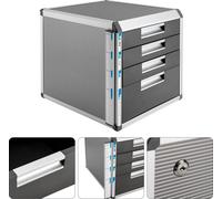 Boîte à tiroirs pour documents A4 - Boîte de rangement - Verrouillable - Aluminium - Plusieurs compartiments - Robuste - Argenté
