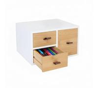 Boîte à tiroirs Relaxdays en Bambou et MDF, 3 tiroirs, H x L x P : 15 x 25 x 20 cm, Organiseur de Bureau, Blanc/Nature