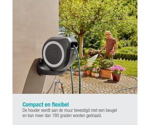 Boîte à tuyau d'arrosage flexible pour jardins de taille moyenne - bac à tuyau réversible avec support mural - kit comprenant un tuyau de 20 m et une tête d'arrosage