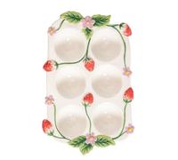 Boîte à Œufs Réfrigérateur en Céramique à 6 Emplacements avec Fraises | Rangement Empilable, Nettoyage Facile, Usage Quotidien sur Plan de Travail