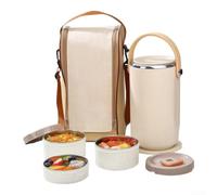Boite Alimentaire Chauffante 3 Compartiments - Gamelle Repas Travail Étanche 86oz - Lunch Bag Incluse pour Soupes et Salades Chaudes Froides(White)