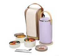 Boite Alimentaire Chauffante 3 Compartiments - Gamelle Repas Travail Étanche 86oz - Lunch Bag Incluse pour Soupes et Salades Chaudes Froides(Purple)