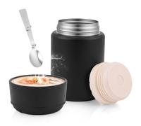 Boîte Alimentaire Isotherme 550ml Pot isotherme sous vide avec Cuillère | Thermos Alimentaire Chaud, Thermos pour Déjeuner Garde au Chaud/Froid, sans BPA, pour Ecole, Bureau, Camping (Noir)
