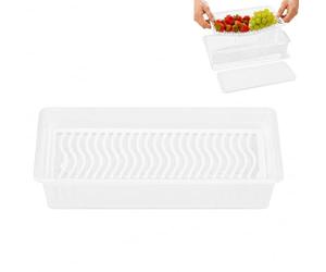 Boîte Alimentaire Plastique avec Égouttoir, Boîte de Conservation Rectangulaire Transparente, Petite Taille, Bac de Rangement Hermétique pour Fruits et Légumes Réfrigérateur,