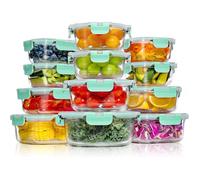 YASHE Boite Alimentaire Verre avec Couvercle Hermétique - Lot de 12 Lunch Box Verre Réutilisables, Sans BPA, Compatibles Micro-ondes, Four, Lave-vaisselle, Congélateur, Vert