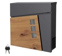 ML-Design Boîte aux Lettres 37x36,5x11 cm Anthracite/Optique Bois, en Acier, Boîte Postale avec Compartiment à Journaux/Courrier, Verrouillable avec 2 Clés, Murale, Design Moderne avec Porte-Journaux