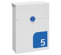 ARREGUI Tondo E6721-BLU Boîte aux Lettres en Acier, Taille S (Courrier Format A5), Boîte aux Lettres Murale avec Serrure Protégée, Anti-Pluie, avec Numéro du Domicile Personnalisable, Blanc et Bleu