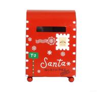 Boîte aux lettres de Noël en fer rouge - 20 cm - Décoration rétro pour | Fente aux lettres fonctionnelle, peut contenir des cartes de vacances, style rustique de ferme, améliore instantanément