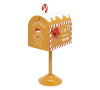 Boîte aux lettres métal décor ""Pain d'épices"" sur pied 31,5 cm - beige caramel