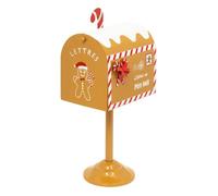 Boîte aux lettres métal décor ""Pain d'épices"" sur pied 31,5 cm - beige caramel