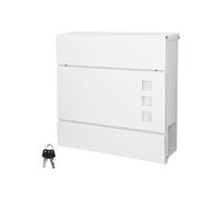 ECD Germany Boîte aux Lettres Murale - 37 x 10,5 x 36,5 cm - avec Compartiment à Journaux et 3 Fenêtres Décoratives - en Acier - Blanc - Y Compris Le Matériel de Montage et 2 Clés - Design Moderne