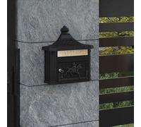 Boîte aux lettres murale en fonte d'aluminium noir 40,5 x 16 x 45 cm avec rabat et porte verrouillable pour extérieur, jardin et maison, résistante aux intempéries et inoxydable
