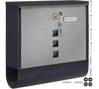 Boîte aux Lettres Murale XXL Noir Argent en Acier Inoxydable Tube journaux courrier 2X clés Fente d'insertion Extra Large