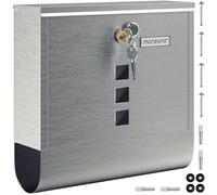 Boîte aux lettres XXL acier inoxydable argent tube journaux étiquette nom 2x clés fenêtre fente d'insertion extra large