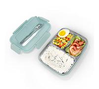 Boîte bento Repas,Mess-tins 3 Compartiments 304 Acier Inoxydable et Lunch Box avec Cuillère et Fourchette, Plastique Cuillère Assortie Baguettes Conteneurs à Lunch Portables pour Bureau(Bleu)