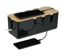 Boîte Cache-câbles, Pour 2 Multiprises, Couvercle En Bois, Plastique, Hlp : 11,5 X 30,5 X 12,5 Cm, Noir - Relaxdays
