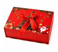 Boîte cadeau de Noël rouge 35 × 25 × 12 cm avec ruban STRBOXONG | Motif Père Noël, boîte en carton à double ouverture, pour le réveillon de Noël, coffrets festifs et emballage de cadeaux