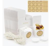 Boite Cadeau Kraft Vide Boites Cadeaux 50 Pcs Boite Carré + Corde de Chanvre + Étiqueter Reutilisable Carton Cadeau Emballage Coffret Box pour Anniversaire Mariages Fêtes Boite Dragées Kraft (Blanc)