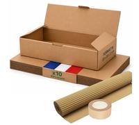Boite carton emballage colis M - Lot de 10 + protection papier + adhésif papier - 33 x 25 x 7 cm - Renforcé - 100% recyclable - livres, porte-vues, e-commerce - Life Pack