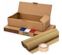 Boite carton emballage colis M - Lot de 20 + protection papier + adhésif papier - 33 x 25 x 7 cm - Renforcé - 100% recyclable - livres, porte-vues, e-commerce - Life Pack