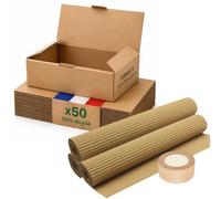 Boite carton emballage colis S - Lot de 50 + protection papier + adhésif papier - 21,5 x 15,5 x 7 cm - Renforcé - 100% recyclable - bijoux, mug, bougies - Life Pack