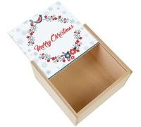 Boite Coffret en Bois - Fabulous - Merry Christmas Design de Noel Calligraphie Guirlande (11 x 11 x 3,5 cm) Multicolore G