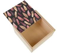 Boite Coffret en Bois - Fabulous - Motif Plumes Bohème (11 x 11 x 3,5 cm) Multicolore G