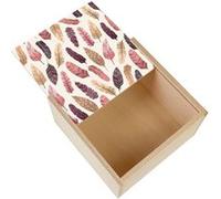 Boite Coffret en Bois - Fabulous - Motif Plumes Bohème Clair (11 x 11 x 3,5 cm) Multicolore G