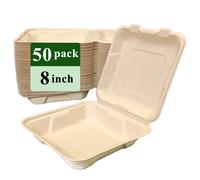 Boîte coquille jetable en fibre de bambou Ruibamboo 8 pouces - Lot de 50