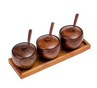Boîte D'assaisonnement pour Pot à Epices en Bois Naturel Sucrier Plateau de Service Salière Poivrière Style Japonais avec Cuillère et Couvercle Outil de Cuisine