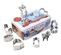 patisse 13727 - Boîte à biscuits métal décor ALSACE contenant 18 découpoirs ou emporte pièces Inox assortis - sapin, mannele, cigogne, Saint Nicolas, Cloche, couple Alsacien, Ange,…