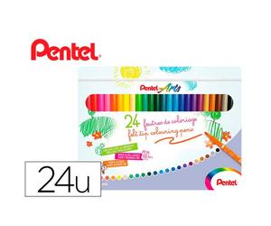 Boite de 24 feutres de coloriage pental encre ultra lavable pointe moyenne 3,9mm