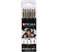 SAKURA Set 4 stylos Pigma Manga Sépia – encre permanente, résistante à l'eau, tailles variées