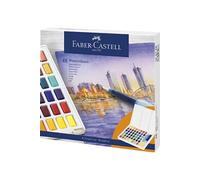Faber-Castell Aquarelles en godets 169748 – 48 couleurs, palette et pinceau à réservoir d'eau