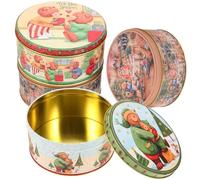 Boîte de Bonbons de Noël, Boîte à Biscuits, Lot 4 Pièces Métal | Porte-présents Rond pour Donuts et Sachets, Prêt à Offrir, Style Festif, Couvercles, Noël Style Aléatoire